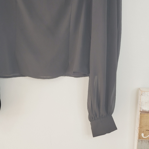 LPA Black Square Neck Puff Sheer LS Sleeve Blouse M - Picture 5 of 15